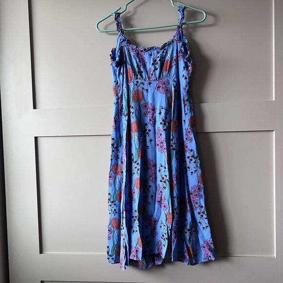 ASTR The Label Dress Womens Medium Blue Floral Ruffle Button Front Lined Midi - Picture 3 of 16